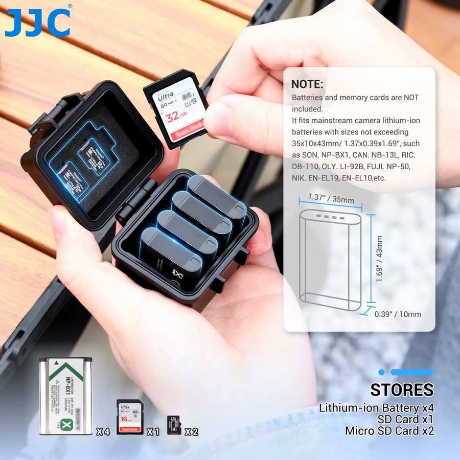Jjc Tragbarer Kamera Karten- und Batterieorganisator in Schwarz für Nikon EN-EL9 EN-EL10, Ricoh DB-110, Canon NB-13L, Sony NP-BX1 und Fujifilm NP-50 - Bild 3