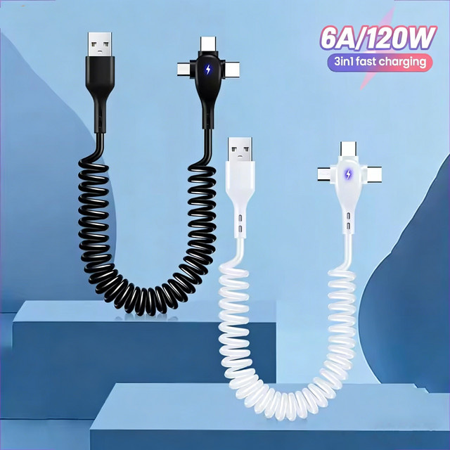 Universelles 3-in-1 Schnellladekabel für iPhone, Xiaomi und Huawei in Schwarz oder Weiß - Bild 1