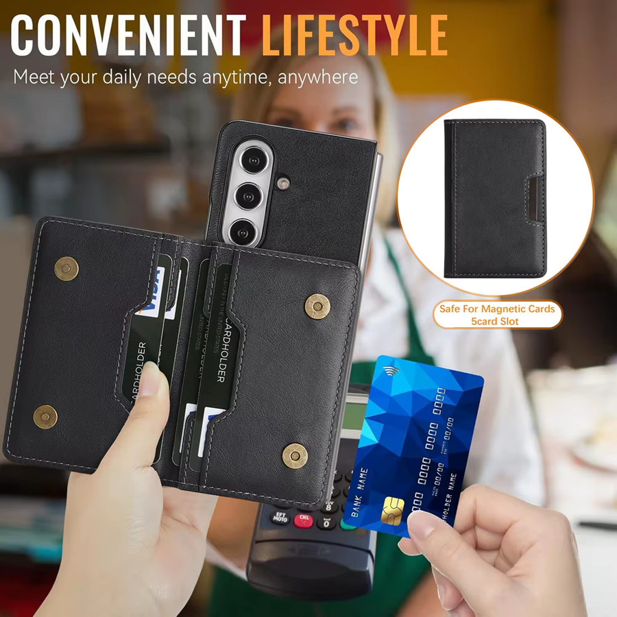 2-in-1 Ledertasche für Samsung Galaxy Z Fold 7 6 5 4 3 mit magnetischem Kartenhalter und Ständer in Braun - Bild 2