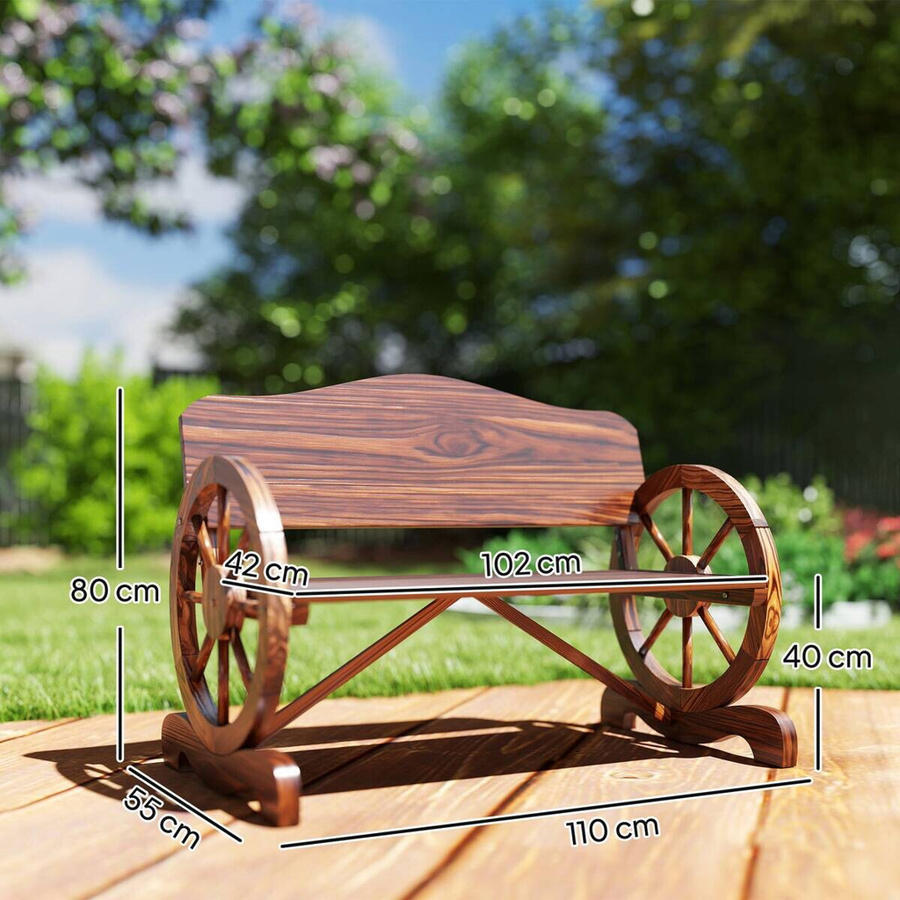 Outsunny Gartenbank aus Fichtenholz in braun verkohlt, rustikale 2-Sitzer Holzbank mit Rücken- und Armlehnen für Garten, Balkon und Terrasse, B/T/H: 110 x 55 x 80 cm - Bild 5