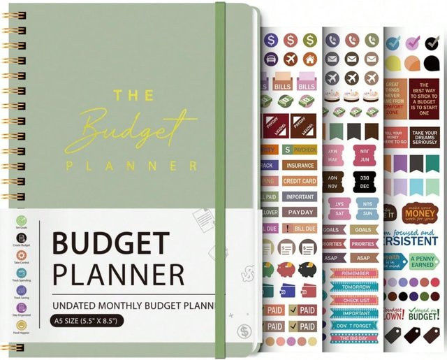 Binchi Outdoor Product A5 Budgetplaner Undatiert in Grün mit 3 Blatt Aufklebern zur Monatlichen Finanzplanung und zum Geldmanagement - Bild 1