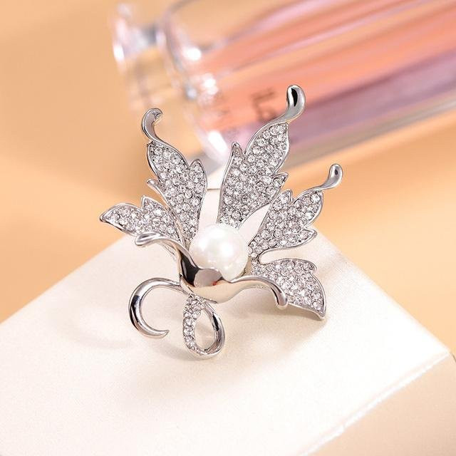 YIRAN Jewelry Brosche Ahornblatt, Strass, Damen, gray - Bild 1