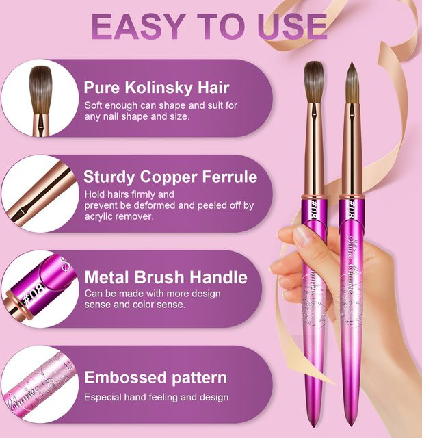 Shine Chance Kolinsky Acryl Nail Art Pinsel, Holzgriff, Größe 2-14 - Bild 1