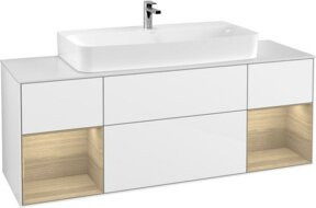 V&B Waschtischunterschrank Finion mit Wandbeleuchtung, Farbe: Hochglanzweiß, Breite: 160 cm - Bild 1