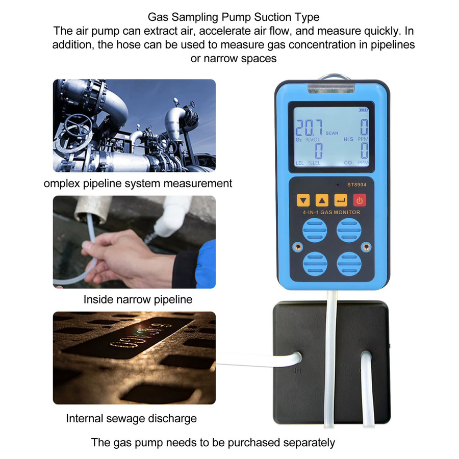 KKMOON 4-in-1 Gasmonitor für CO, H2S, O2 und LEL mit Ton-, Licht- und Vibrationsalarm sowie hintergrundbeleuchtetem Display in Blau - Bild 3
