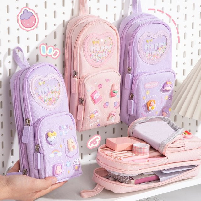 Großes Federmäppchen mit hoher Kapazität in Pink und Multicolour für Schüler und Schülerinnen - Bild 1