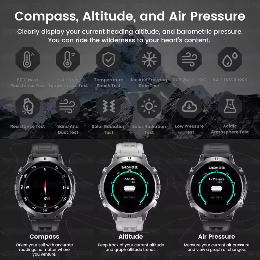 GUHUAVMI Ultra Smartwatch für Herren in Schwarz mit HD AMOLED Display, GPS, Bluetooth-Anrufen, 1000mAh Akku und 5 ATM Wasserdichtigkeit - Bild 3