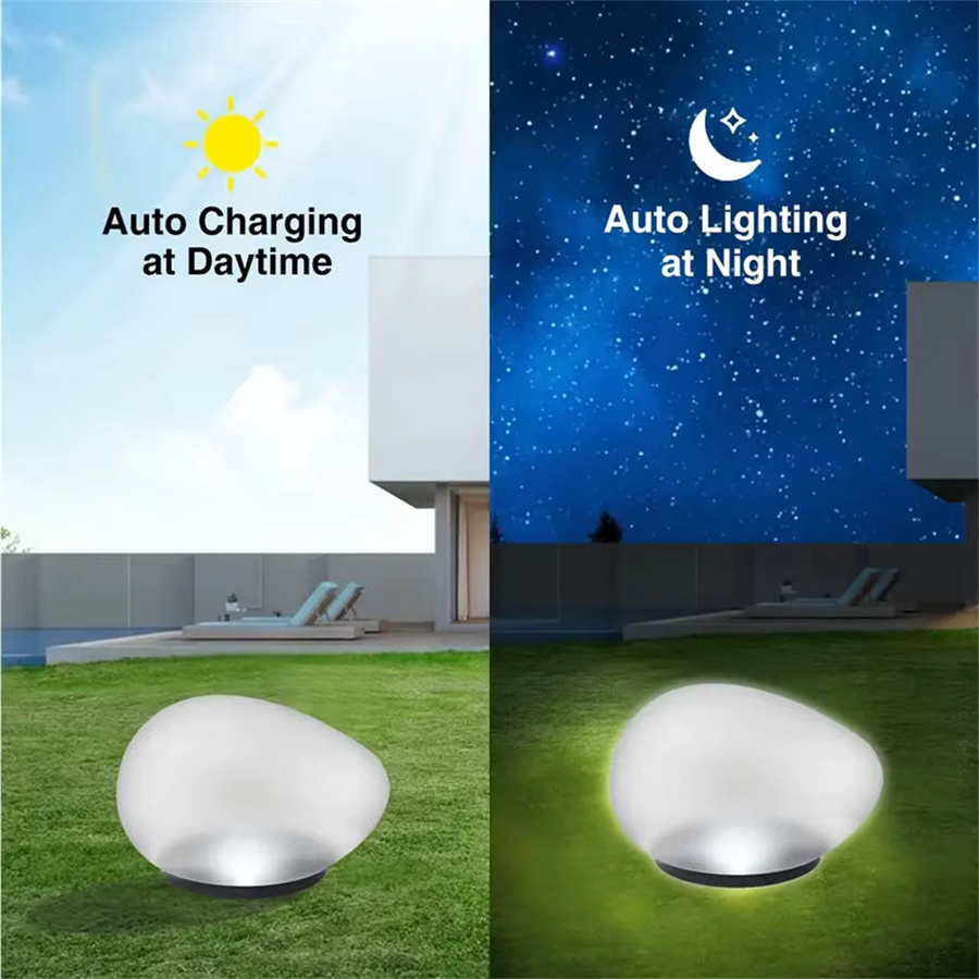 DBF Solar-Kieselstein-Leuchten mit warmweißem LED-Licht, wasserdichte Gartenbeleuchtung in Weiß für Garten, Weg und Terrasse - Bild 3