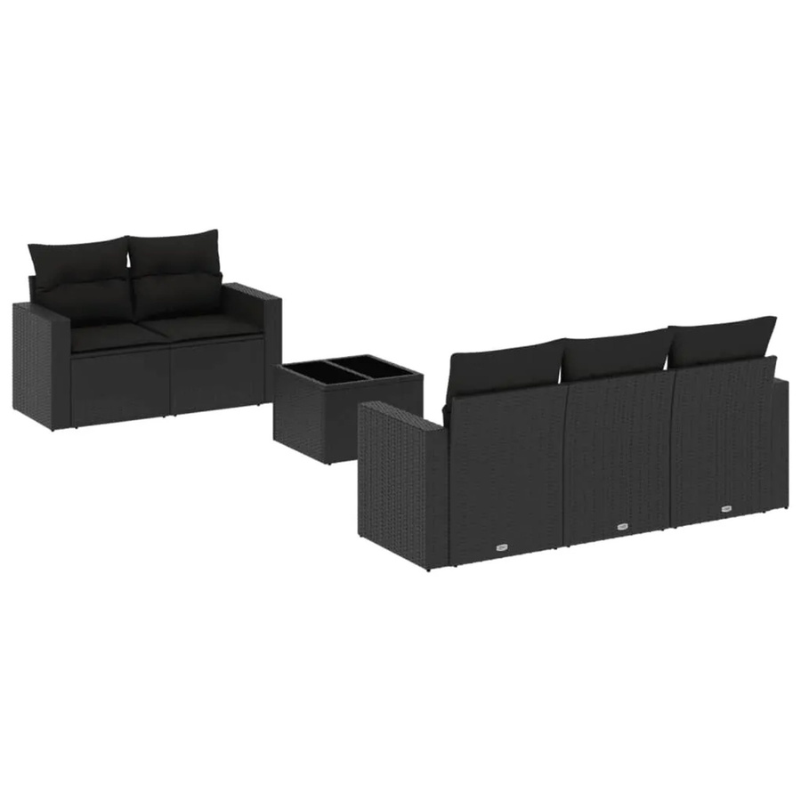 vidaXL 6-tlg Garten-Sofagarnitur aus Polyrattan in Schwarz mit L-Form und Kissen - Bild 2