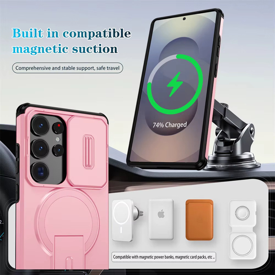 Magnetische Schutzhülle für Samsung Galaxy S26 S25 S24 S23 A57 A56 A55 A37 A17 A16 A15 5G mit Schiebe-Kameraschutz und Ständer in Pink oder Purple - Bild 2