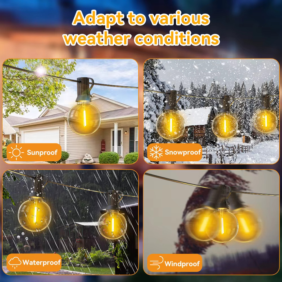 Burhui Solar-Lichterkette G40 mit LED-Kugeln in Warmweiß, wasserdichte IP65 Terrassenleuchte mit Fernbedienung für Hochzeit und Dekoration - Bild 5