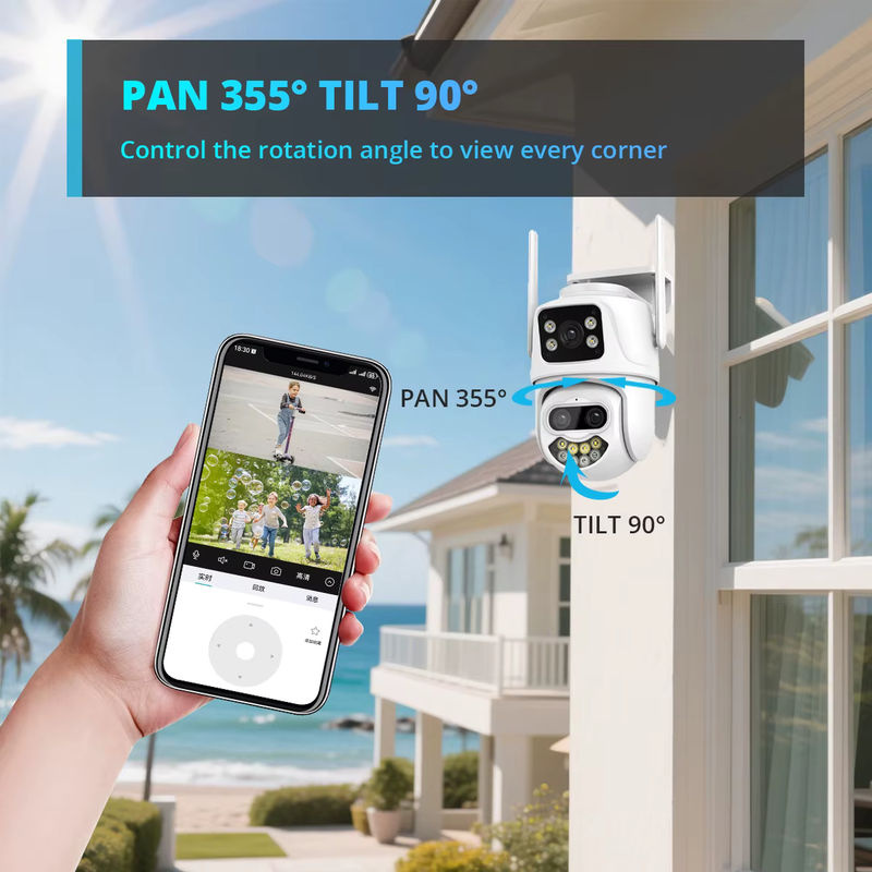 TPTEK WIFI IP-Kamera 9MP PTZ Outdoor 4K Drei-Linsen-Sicherheitskamera mit KI-Menschenerkennung und ICsee App in Weiß - Bild 3