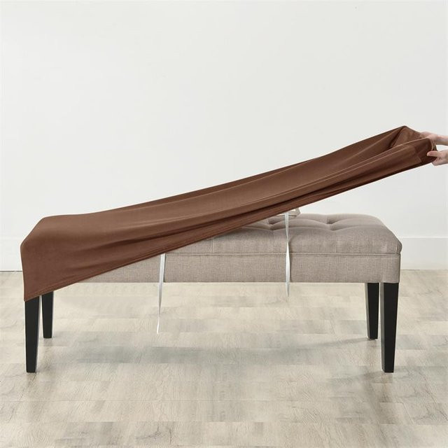 Bestbags Bankbezug aus Stretch-Samt in Braun, elastischer Schonbezug für Fußhocker und Esszimmerbänke - Bild 1