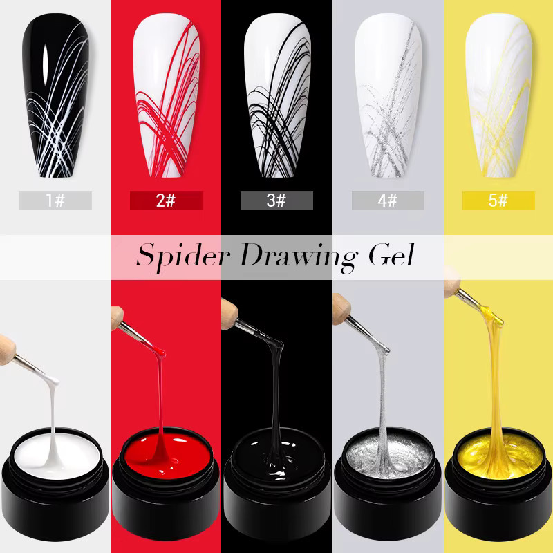 MEET ACROSS Spider Drawing UV-Gel Nagellack, 5 ml, Schwarz, Weiß, Gold, Silber - Bild 2