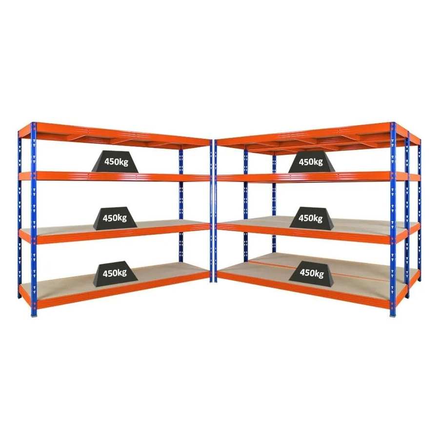3er Set PROREGAL Rhino Profi Schwerlastregal mit 4 verstellbaren Spanplatten-Ebenen, Blau/Orange, H x B x T: 180 x 240 x 60 cm - Bild 2