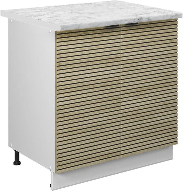 Vicco Spülenunterschrank Fame-Line in Eiche und Weiß mit Marmor-Arbeitsplatte, Breite: 80 cm - Bild 1