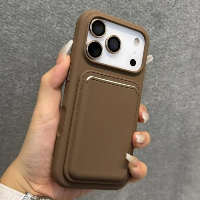 Magnetische Silikon-Handyhülle mit Kartenfach und Geldbörse für Apple iPhone in Braun - Bild 1