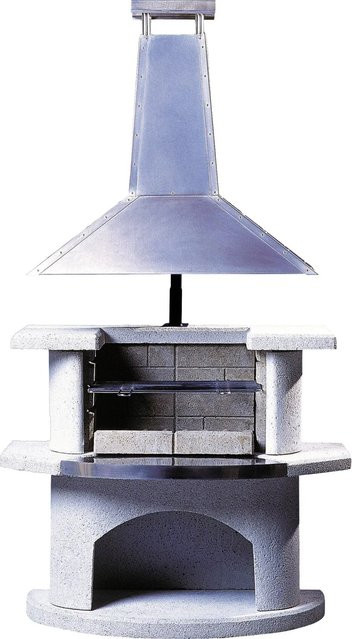 Buschbeck Venedig Gartengrillkamin in Weiß mit höhenverstellbarer Edelstahlhaube und Grillrost für Holzkohle - Bild 1