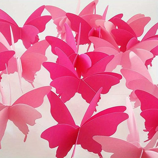 XYNN 18er Set 3D Schmetterling Papiergirlande in Rosa für Party und Dekoration - Bild 1