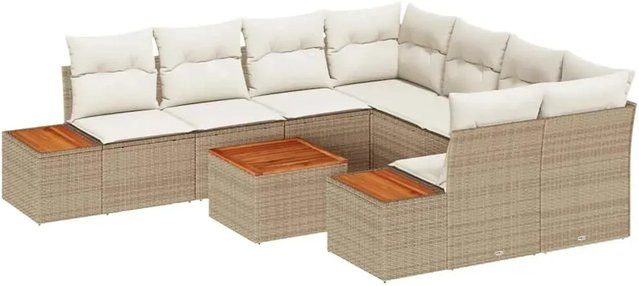 vidaXL Garten-Sofa-Set aus Polyrattan in Beige mit 9 Teilen, inklusive Kissen und integriertem Stauraum für Terrasse und Garten - Bild 1