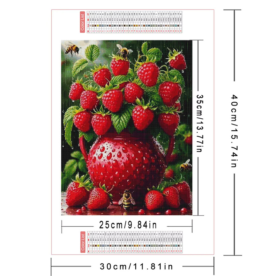 AZQSD Diamant-Mosaik-Set Erdbeere Frucht und Blumen in Multicolour mit runden Steinen für die Heim-Dekoration - Bild 2