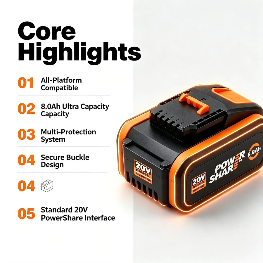 Worx Ersatz Akku 20V 8000mAh Lithium-Ionen für Elektrowerkzeuge WA3551 WA3551.1 WA3553 WA3641 WX373 - Bild 4