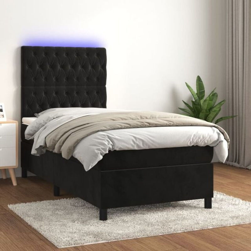 Vidaxl Boxspringbett mit Matratze aus Samt in Schwarz, B/T/H: 90 x 190 x 118 cm - Bild 1