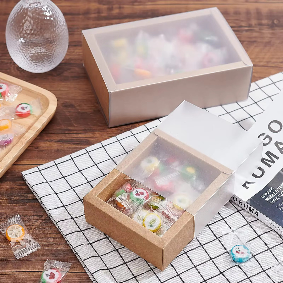 20 Stück Kraftpapier-Schubladen-Geschenkboxen mit PVC-Fenster in Braun und Weiß für Seife, Süßigkeiten und Partygeschenke - Bild 3