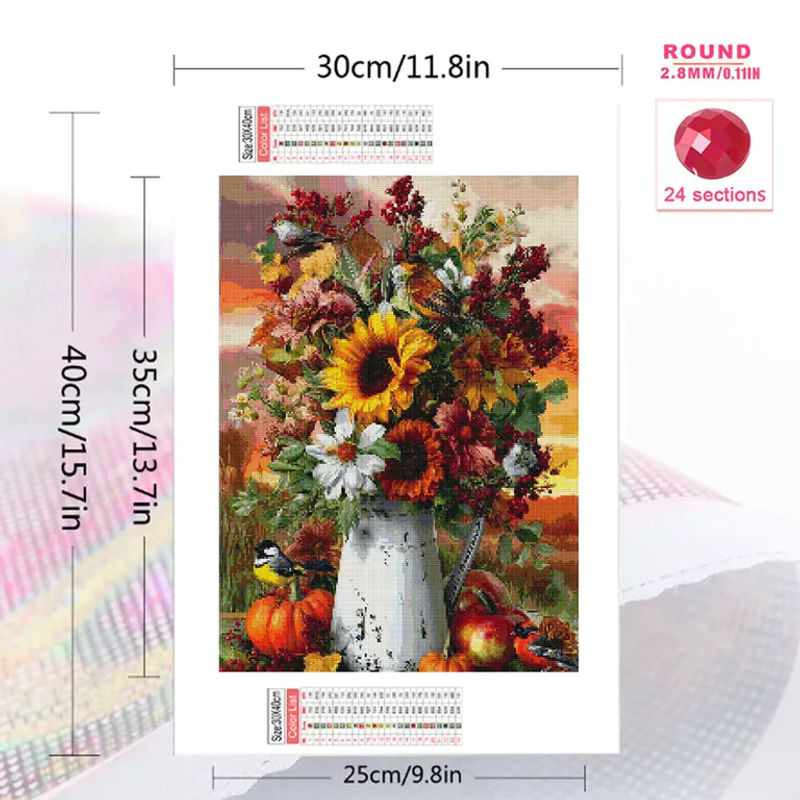 Momoart DIY Diamant-Stickerei Sonnenblumen-Gemälde in Vase, mehrfarbiges rundes Diamant-Mosaik für Anfänger - Bild 2