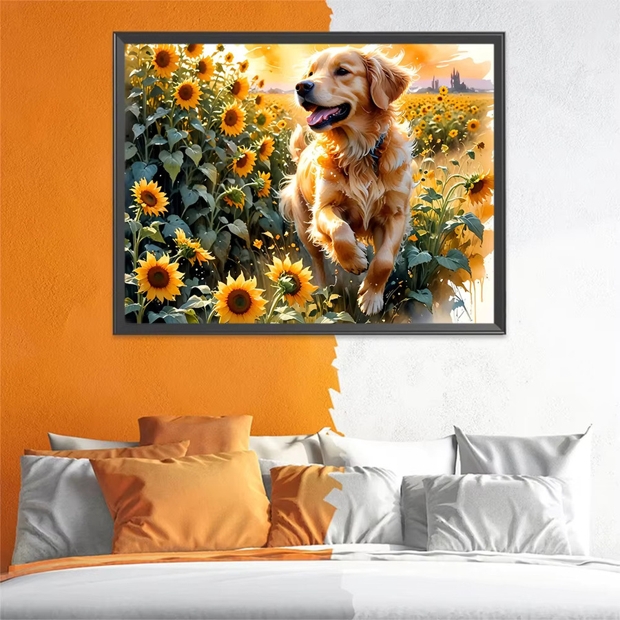 EverShine Diamant-Gemälde Hund mit Sonnenblumen Mosaik-Set, Mehrfarbig, B/H: 30 x 30 cm - Bild 3
