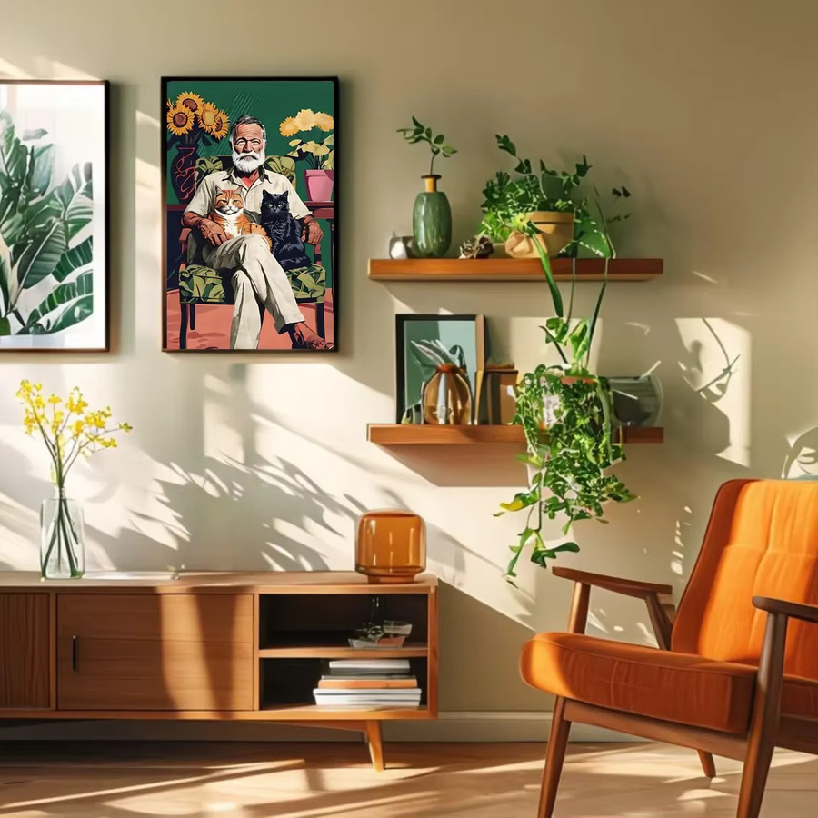 Hemingway Cats Wandkunst von SHENCHEN – Bunte Grafik mit Ernest Hemingway und Polydactyl-Katzen als Poster - Bild 2
