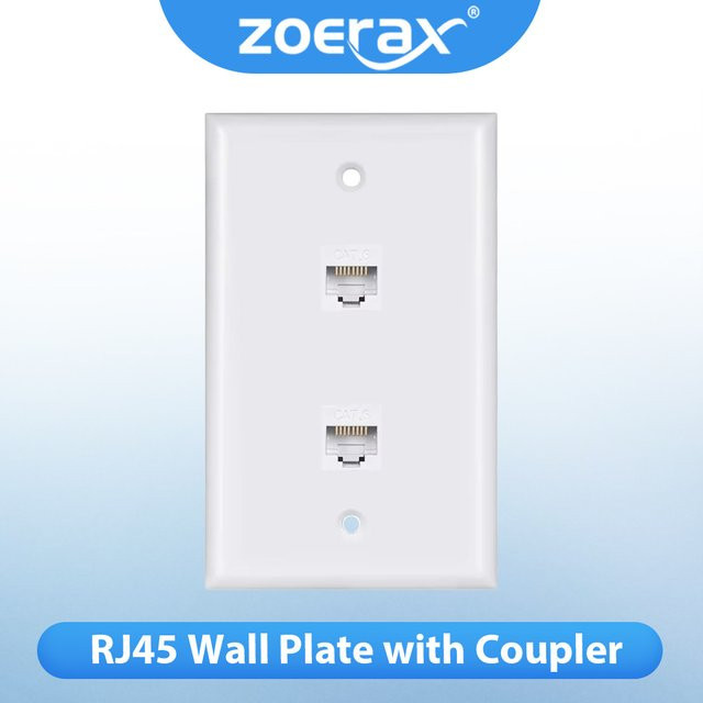 ZOERAX RJ45 Cat6 Ethernet-Wandplatte mit abnehmbarer Buchse in Weiß, kompatibel mit Cat6/5/5e LAN-Geräten - Bild 1