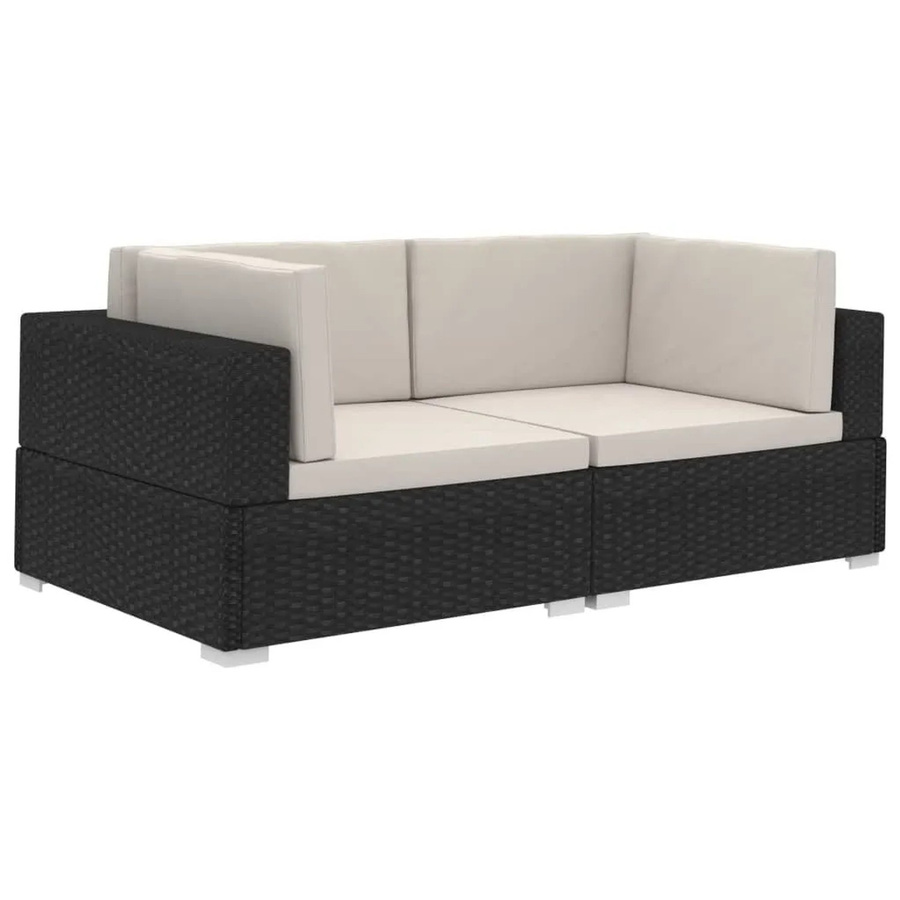 vidaXL Ecksofa Set aus Poly Rattan in Schwarz mit beigen Auflagen und Metallgestell - Bild 2