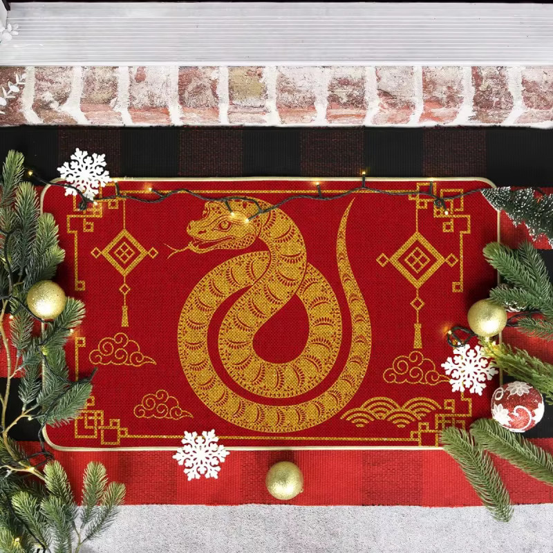 VIKAMA2025 Fußmatte Chinesisches Sternzeichen Schlange Mond Neujahr Home Decor Rot B/T: 60 x 40 cm - Bild 2