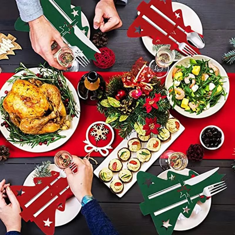 Atceawit Weihnachtsbaum-Besteckhalter mit Filz-Utensilienbeutel, 12 Stück, Grün - Bild 3