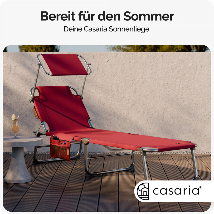 CASARIA Sonnenliege Ibiza 2er-Set Rot aus Aluminium mit Sonnendach - Bild 2