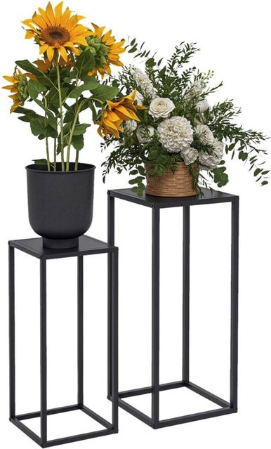 Outsunny 2er-Set Pflanzenständer aus Stahl in Schwarz im industriellen Design für Garten, Balkon und Terrasse, B/T/H: 31 x 31 x 65 cm - Bild 3