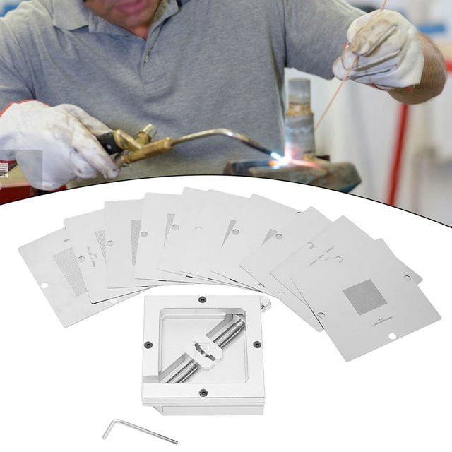 HT-90 BGA Reballing Jig Kit mit 10 universellen Schablonen und Befestigungsvorrichtung in Silber - Bild 1