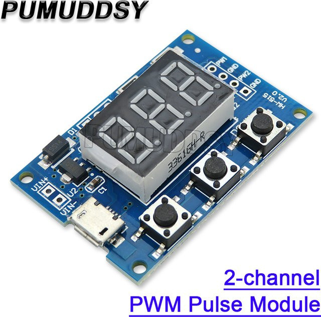 PUMUDDSY 2-Kanal PWM-Signalgenerator mit digitaler LED-Anzeige und Micro USB, einstellbarer Arbeitszyklus und Impulsfrequenz, Blau - Bild 1