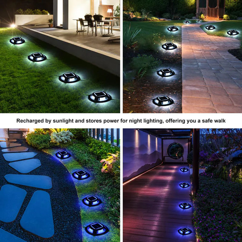 TOMTOP JMS 4er Set Solar Bodenleuchten mit 8 LEDs, IP68 Wasserdicht, Silber, Aluminiumlegierung für Außenbereich und Auffahrt - Bild 4
