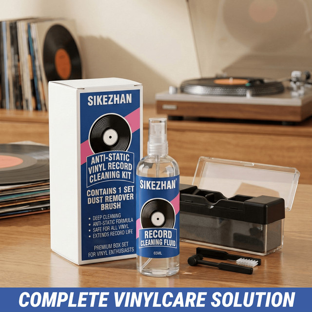 SIKEZHAN Schallplatten-Reinigungsset mit 65ml Spray, antistatischer Samtbürste und Tonabnehmer-Reinigungswerkzeugen - Bild 1