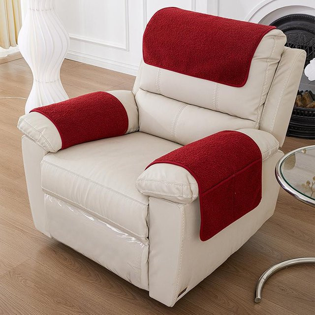 3er-Set dehnbarer Fleece Sofa-Armlehnenbezug mit Taschen und Kopfstütztuch, rutschfest, Farbe: Rot - Bild 1