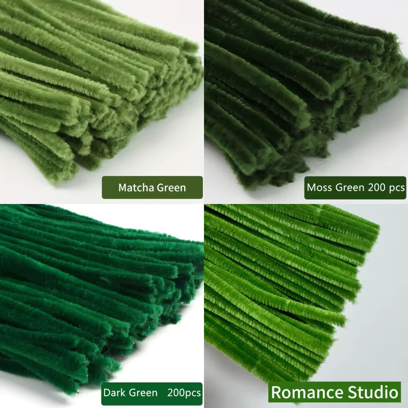 200 Stück flexible Chenille-Stiele in Grün für DIY-Bastelarbeiten und Pfeifenreiniger - Bild 3
