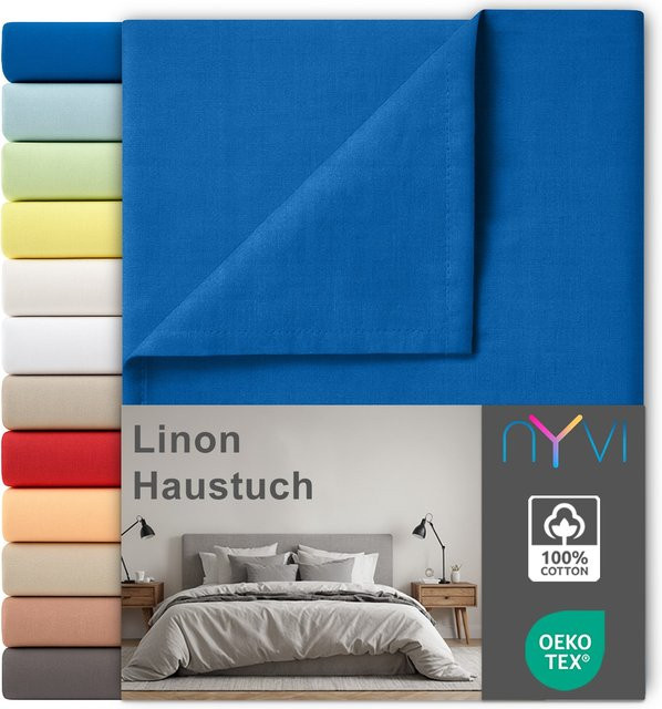 NYVI Linon Deluxe Bettlaken aus 100% atmungsaktiver Baumwolle ohne Gummizug, Farbe: Royalblau, Breite: 150 cm, Länge: 250 cm - Bild 1