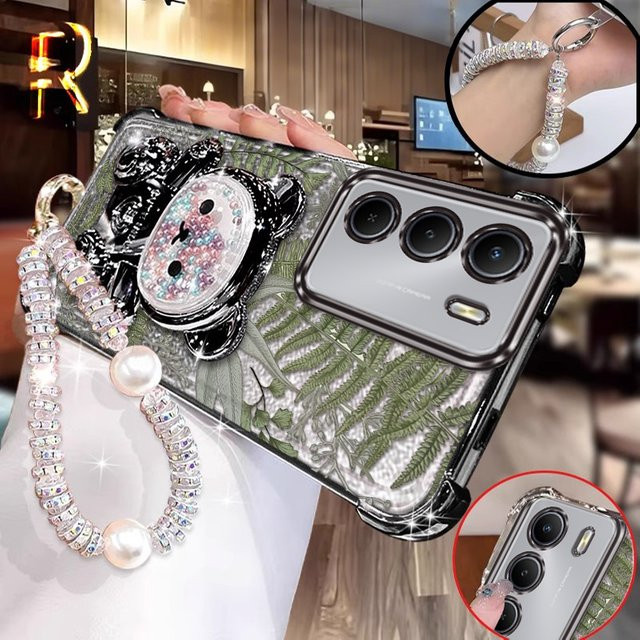 Handyhülle mit Lanyard und grünem Blätter-Design für Realme C71 C67 C75 C63 C61 C55 C53 C51S C51 und C65 in Grün und Schwarz - Bild 1