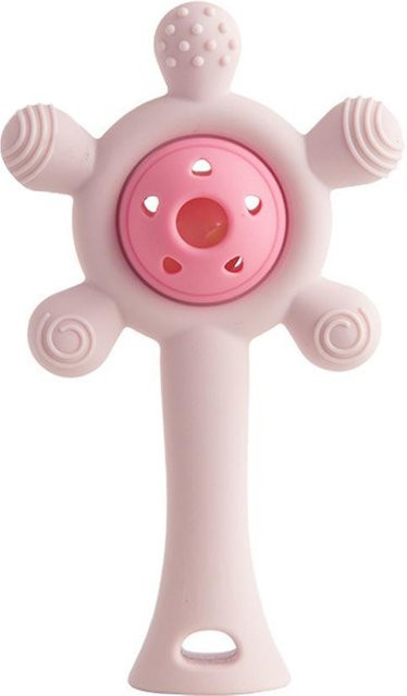 MARKET-1 Baby Silikon Beißring und Rassel in Rosa als sensorisches Kauspielzeug für Kleinkinder, BPA-frei - Bild 1