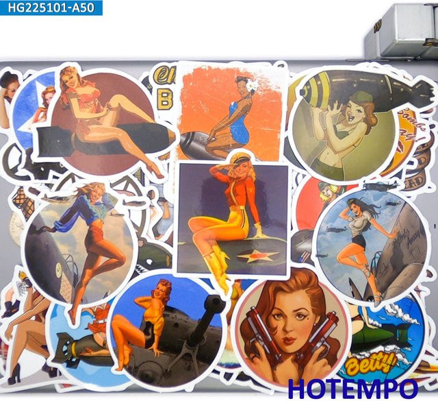 Pin-Up Girl Aufkleber Set von Binchi Outdoor Product mit 50 Stück in Multicolour für Handy, Auto, Laptop und Motorrad - Bild 1