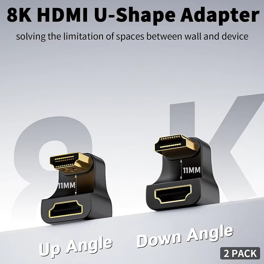MOSHOU HDMI 2.1 Adapter 360-Grad-U-förmig 8K@60Hz Stecker auf Buchse in Schwarz - Bild 2