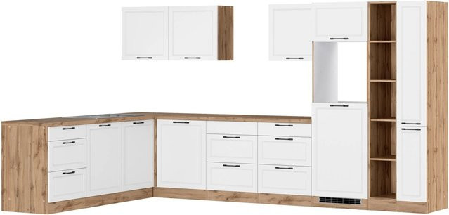 Held Winkelküche Kempten in Landhaus Optik, Weiß/Wotan, Breite: 360 cm - Bild 1