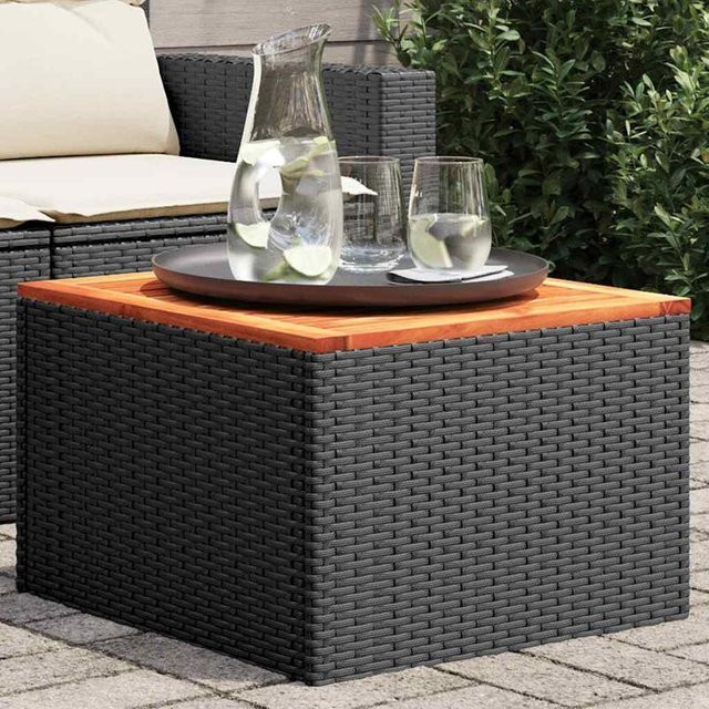 vidaXL Gartentisch aus Polyrattan und Akazienholz in Schwarz und Grau, B/T/H: 55 x 55 x 37 cm - Bild 1